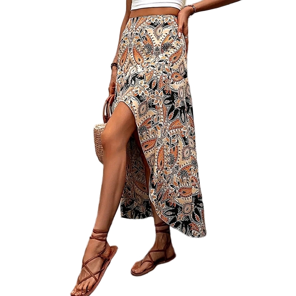 Bohemian Skirt Hi-Lo Paisley Maxi Style Boho  Skirts Vacay Outfit Swim Coverup